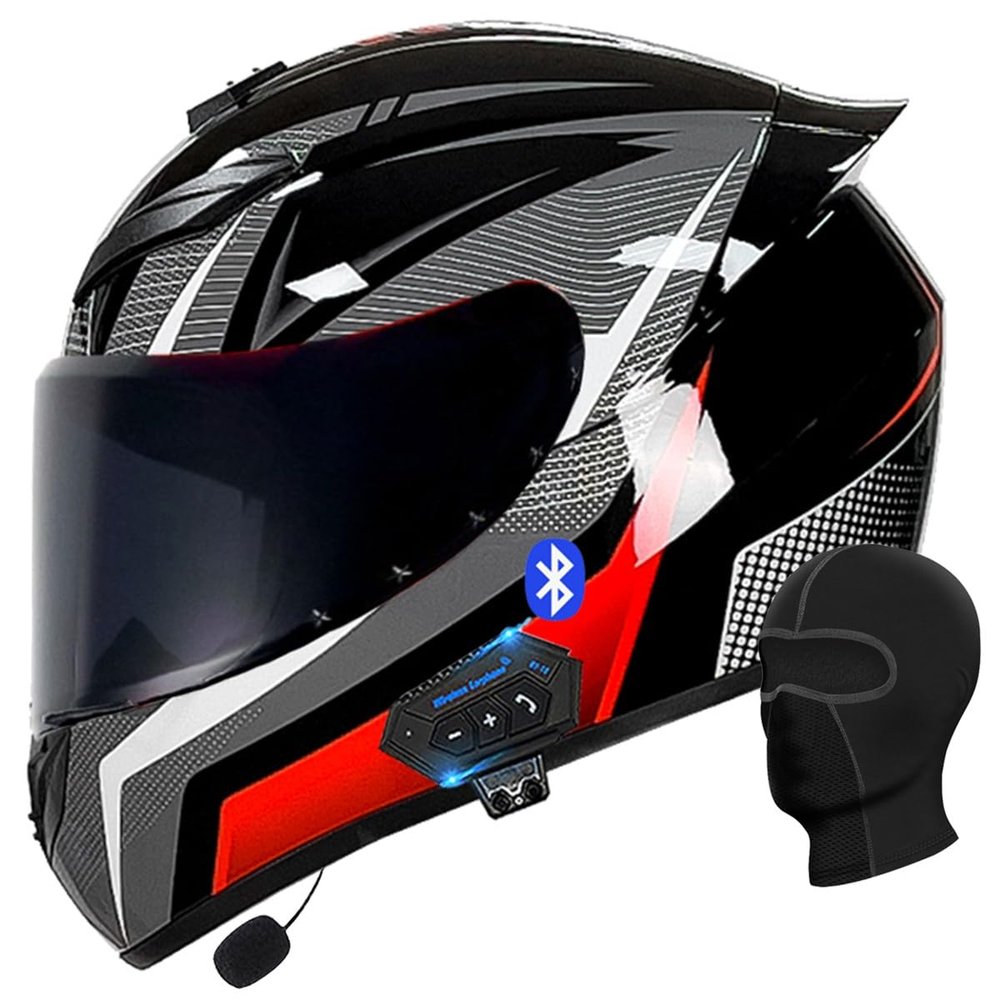 Motorcycle Bluetooth Full Face Helmet, Integrated Bluetooth Helmet, DOT/ECE Approved Full Face Flip Up Helmet, Multiple Vents Motorbike Helmet with Microphone for Adults 55-64CM