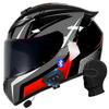 Motorcycle Bluetooth Full Face Helmet, Integrated Bluetooth Helmet, DOT/ECE Approved Full Face Flip Up Helmet, Multiple Vents Motorbike Helmet with Microphone for Adults 55-64CM view 1