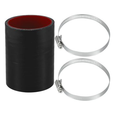 X AUTOHAUX 1 Set 65mm 2.56" ID 100mm 3.94" Length 0 Degree Black Red Car Silicone Hose with Clamps Coolant Hose Universal