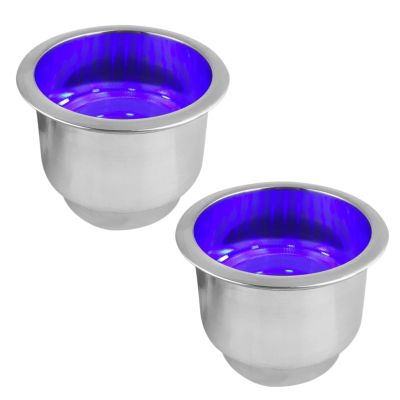 Ciieeo 2pcs Stainless Steel Recessed Drink Holder Blue Led Light for Boats Trucks and Cars Easy Installation Beverage Mount for Rvs and Campers