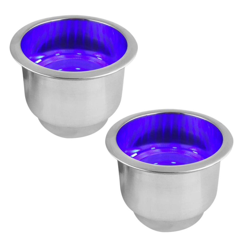 Ciieeo 2pcs Stainless Steel Recessed Drink Holder Blue Led Light for Boats Trucks and Cars Easy Installation Beverage Mount for Rvs and Campers