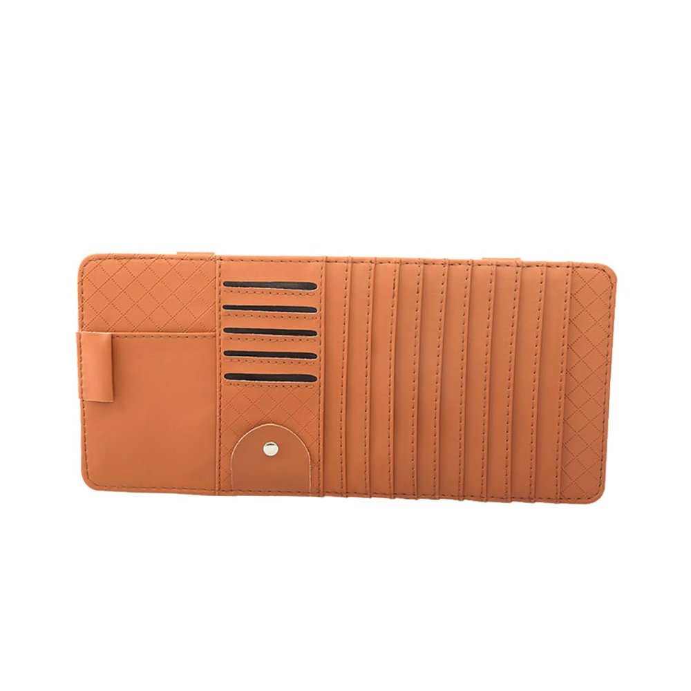 Mikinona Multi-Functional Sun Visor Storage Organizer Bag Stylish Leather Cd Holder for Car Convenient Accessory for Pens Cards and More Brown