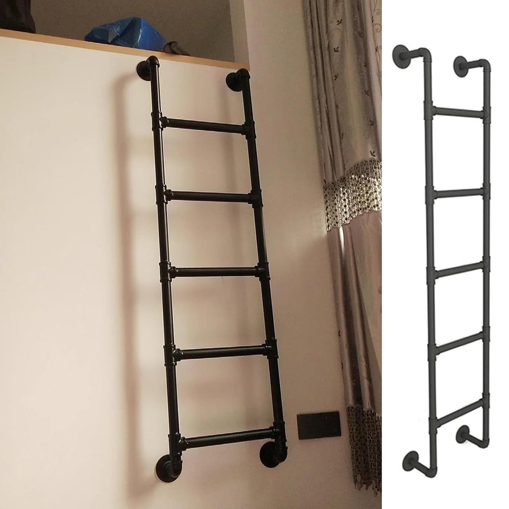 ZSPINJIA Egress Ladder Basement,Window Well Escape Ladder 45 55 65 70 Inch,Attic Ladder for High Bed/Outside/Deck/RV/Apartments/Egress Window,Wrought Iron Loft Ladder,Bunk Bed Ladder