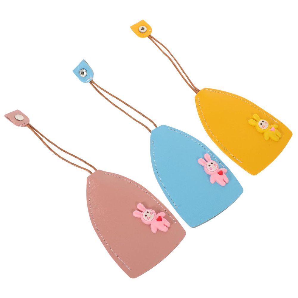 PLAFOPE 3pcs Soft Pu Leather Key Sleeve Bag Pull-out Key Holder Durable and Stylish Sky Blue Yellow and Pink Convenient Access