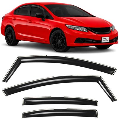 Voron Glass in-Channel Extra Durable Rain Guards for Honda Civic 2012-2015 Sedan, Window Deflectors, Vent Window Visors, 4 Pieces - 200613