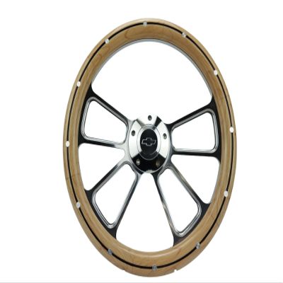 14" Billet Polished Aluminum Muscle - Half Wrap Steering Wheel With Chevy Horn Button 4 Spoke