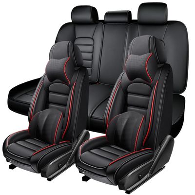 AFUNTIO 5 Seat Covers for Nissan Altima 2001-2024,Premium Nappa Leather Car Seat Covers Car Seat Cushions,Waterproof Soft Seat Covers for Cars,Interior Accessories Airbag CompatibleLuxury-Black&Red
