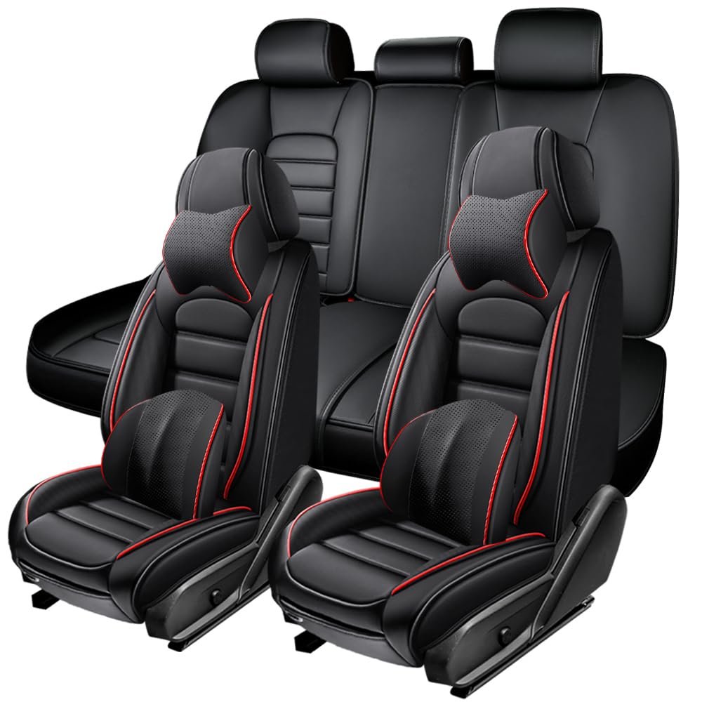 AFUNTIO 5 Seat Covers for Nissan Altima 2001-2024,Premium Nappa Leather Car Seat Covers Car Seat Cushions,Waterproof Soft Seat Covers for Cars,Interior Accessories Airbag CompatibleLuxury-Black&Red