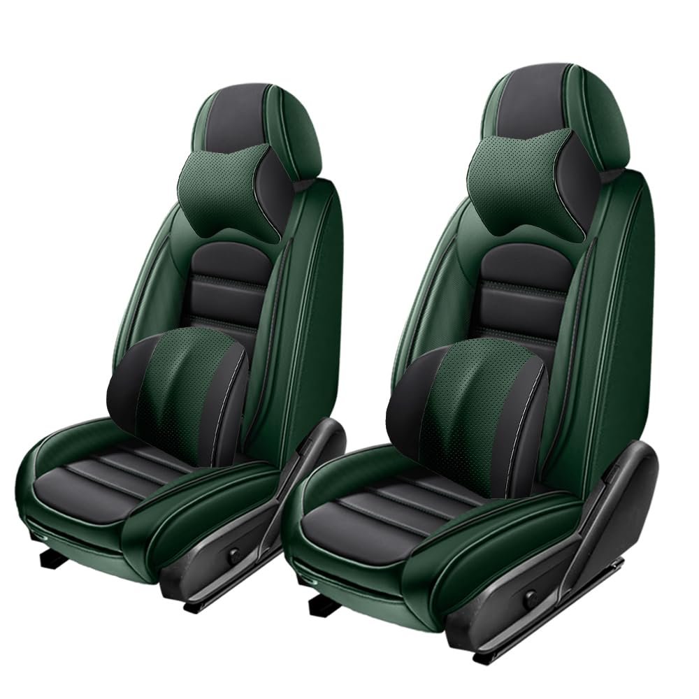 AFUNTIO 2 Seat Covers for Nissan Frontier 2009-2024,Premium Nappa Leather Car Seat Covers Seat Cushions,Waterproof Soft Seat Covers for Cars,Interior Accessories Airbag CompatibleLuxury-Black&Green