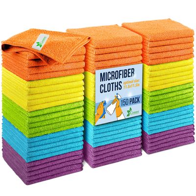 GREEN LIFESTYLE Microfiber Cleaning Cloth 11.5" x 11.5" 150 Pack - Edgeless Microfiber Towels for Cars, Cleaning Rags, Lint Free Car Microfiber Towel, Reusable Cleaning Cloths (Multicolor)