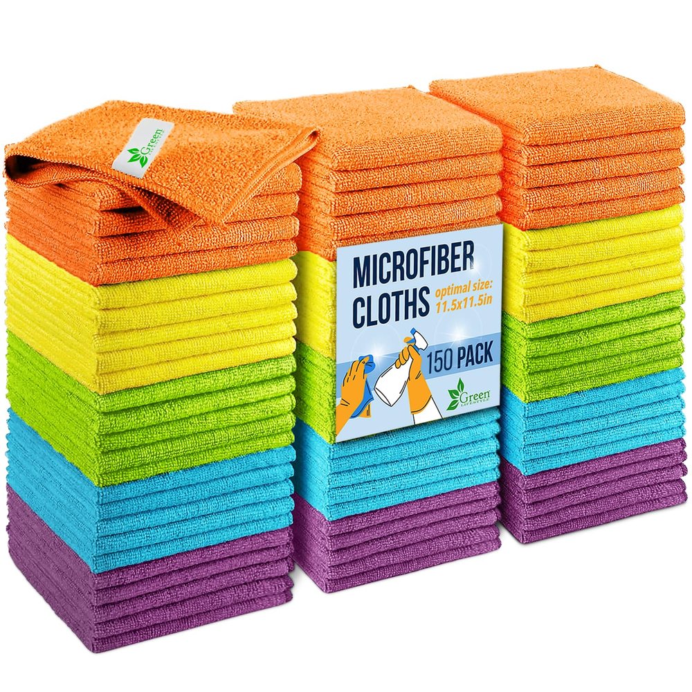 GREEN LIFESTYLE Microfiber Cleaning Cloth 11.5" x 11.5" 150 Pack - Edgeless Microfiber Towels for Cars, Cleaning Rags, Lint Free Car Microfiber Towel, Reusable Cleaning Cloths (Multicolor)