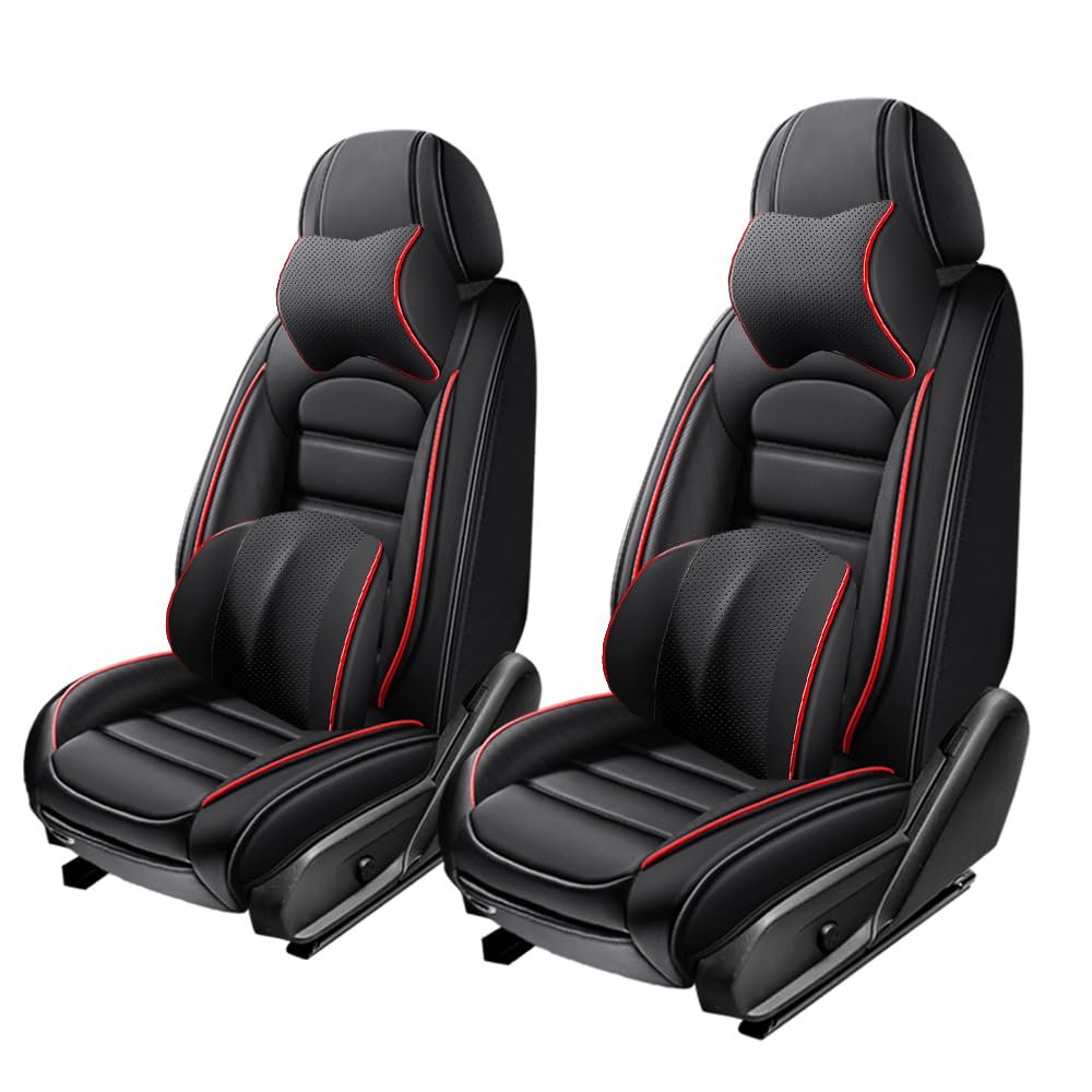 2 Seat Covers for Mitsubishi Mirage 2015-2024,Premium Nappa Leather Car Seat Covers Car Seat Cushions,Waterproof Soft Seat Covers for Cars,Interior Accessories Airbag CompatibleLuxury-Black&Red
