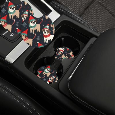 Car Cup Holder 2 Pack Merry Christmas Dog Absorbent Car Coasters Non-Slip Insert Cup Holder Pads Drink Mat Universal Car Interior Accessories for Most Vehicle