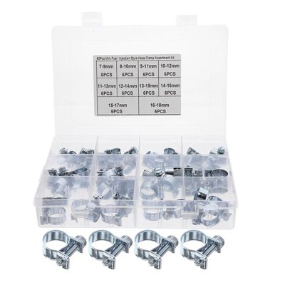 60 Piece Small Steel Hose Clamp Set, Reusable Silver for Radiator Hoses