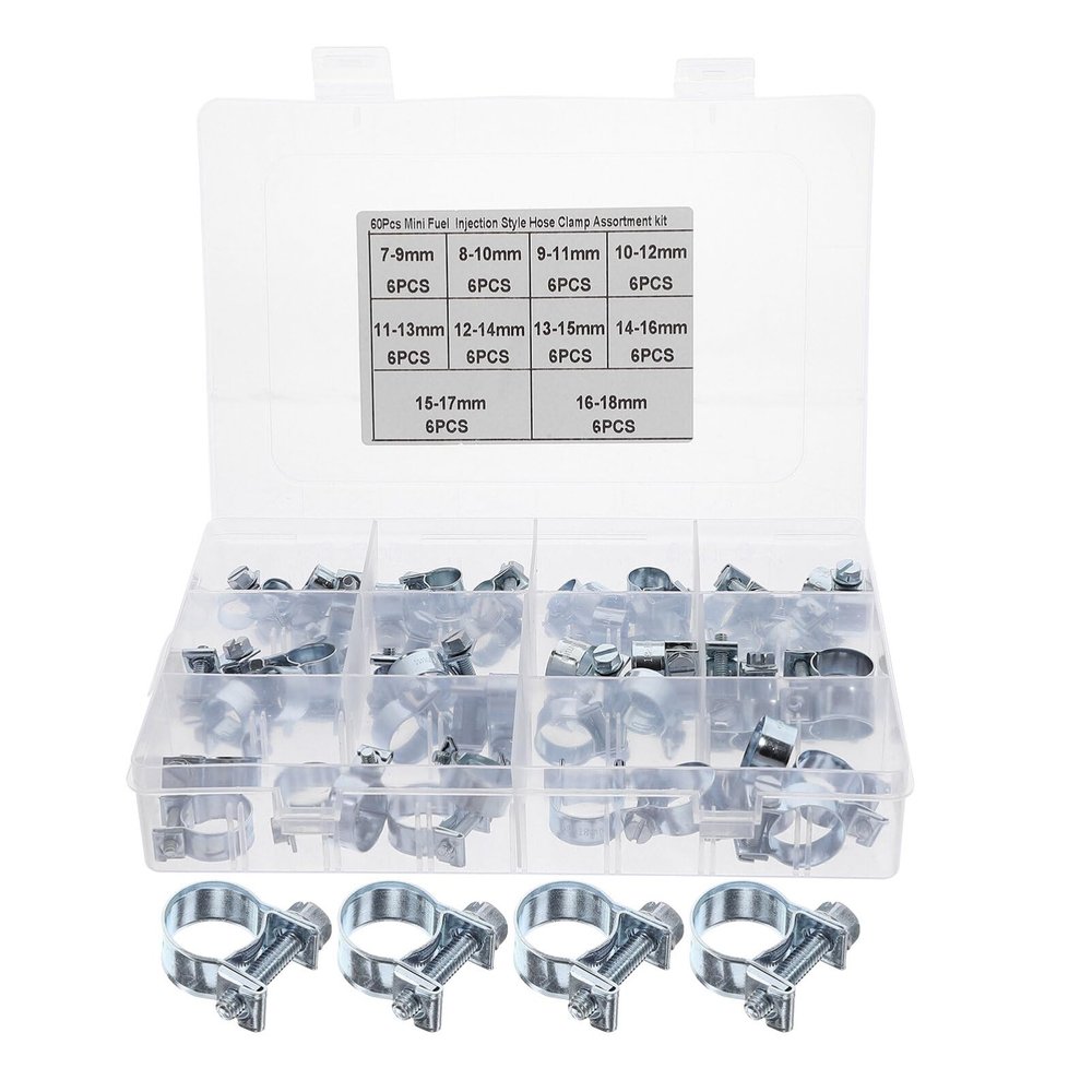 60 Piece Small Steel Hose Clamp Set, Reusable Silver for Radiator Hoses