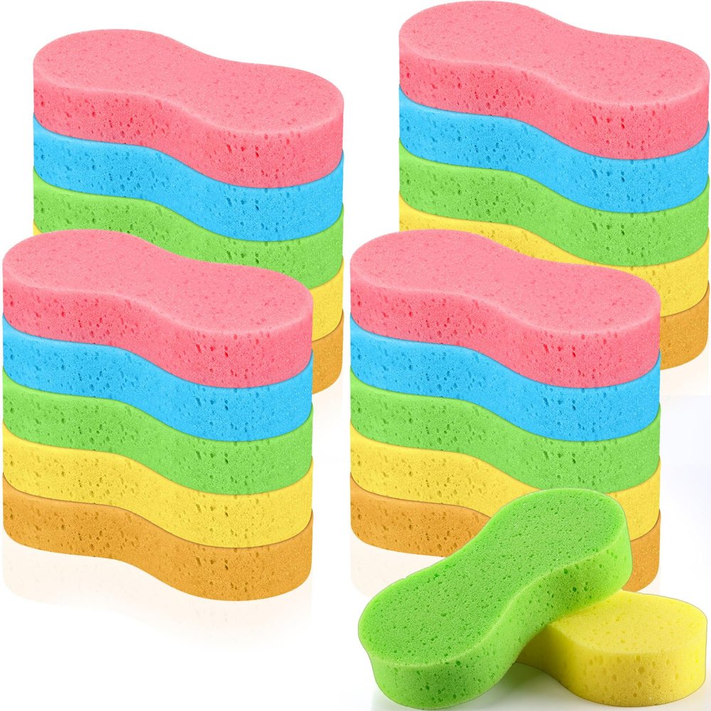 Dandat 20 Pcs Large Car Wash Sponge Multi Purpose Cleaning Scrubber Non Scratch Thick Dish Household Cleaning Sponge Foam Washing Pad Handy Scrubber for Car, Mix Colors