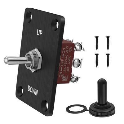 RVMARINEPAT Reverse Polarity Toggle Switch 12V 30A 6 Pin 3 Way ON/Off/ON DPDT Latching Switch Waterproof with Mounting Panel Cover, for Marine Car Auto RV Power Jack