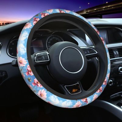 DXTKWL Art Painting Pink Daisy Steering Wheel Cover Women Men 15 in Automotive Steering Wheel Covers Anti Slip Breathable Car Steering Wheel Cover Interior Accessories