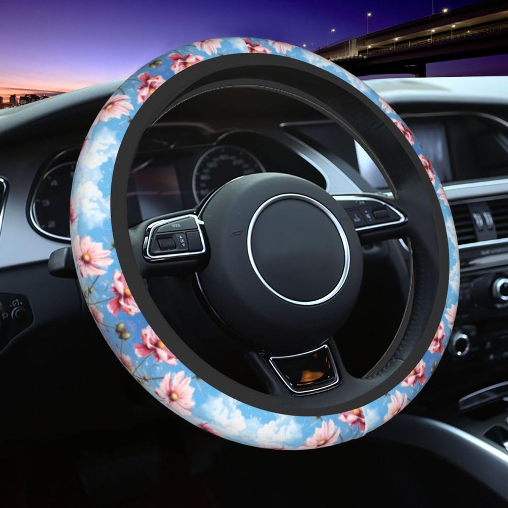 DXTKWL Art Painting Pink Daisy Steering Wheel Cover Women Men 15 in Automotive Steering Wheel Covers Anti Slip Breathable Car Steering Wheel Cover Interior Accessories