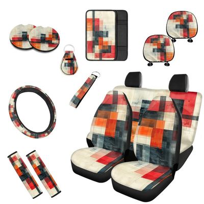 Garronmavis Graffiti Patterns Painting Car Seat Covers Full Set Gradient Pattern Headrest Cover Front Rear Seat Cover Abstract Art Steering Wheel Cover for SUV Trucks Vans