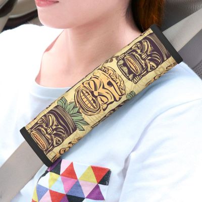 NONHAI 2 Packs Car Seatbelt Covers Shoulder Pad Vintage Aloha Tiki Pattern Automotive Seat Belt Cushion Pad Cover Harness Pad Seat Belt Protector Help to Protect Your Neck and Shoulder