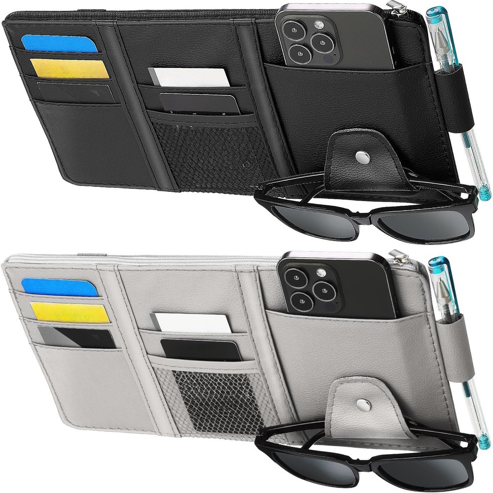 BOAO 2 Pack Car Sunvisor Organizer, Large, Black, Gray