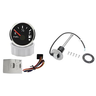 ELING 52mm Fuel Level Tank Gauge 0-190ohm Signal with Red Backlight Yellow Light Alarm 12Volt 24Volt for Car Racing Boat RV Fuel Level Sender Sending Unit 550mm Long