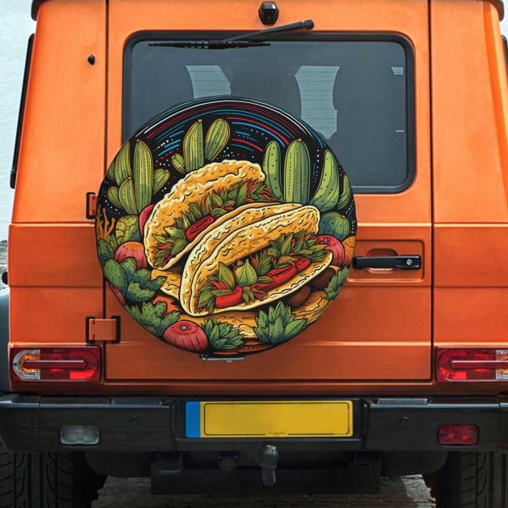 Tacos Spare Tire Cover Dust-Proof Weatherproof Wheel Covers Universal Tire Protectors Personalized Camper Tire Covers for Travel Trailer SUV Truck Travel Accessories