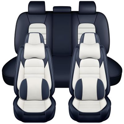 Leather Deluxe 5-Seat Covers for Lexus GS 350 2007-2020, Blue-White
