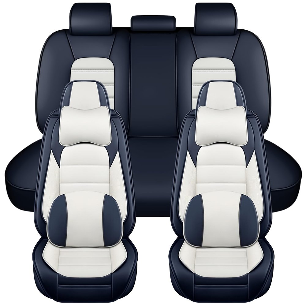 Leather Deluxe 5-Seat Covers for Lexus GS 350 2007-2020, Blue-White