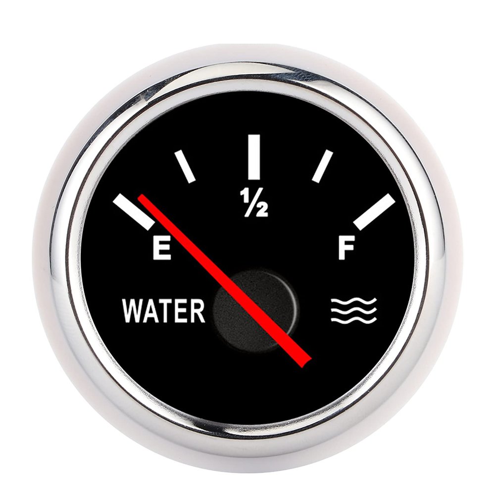 QANYEGN 2in Pointer Water Liquid Level Gauge, RV Truck Water Tank Gauge, Universal Liquid Level Measurement for Marine Boat (Silver Black)