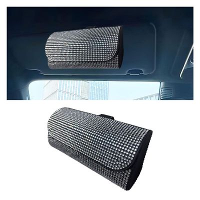 Bling Sunglasses Holder for Car Sun Visor, Sparkling Crystal Sunglasses Storage Case with Hidden Magnetic Closure, Glasses Holder Auto Eyeglasses Organizer Protective Box for Woman Man (White)