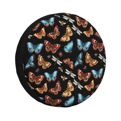 Spare Tire Cover Thickening Universal Fit for Trailer, RV, SUV, Truck, Tire Wheel Soft Cover Compatible with Moth Bee Butterfly Pattern, 14 inch