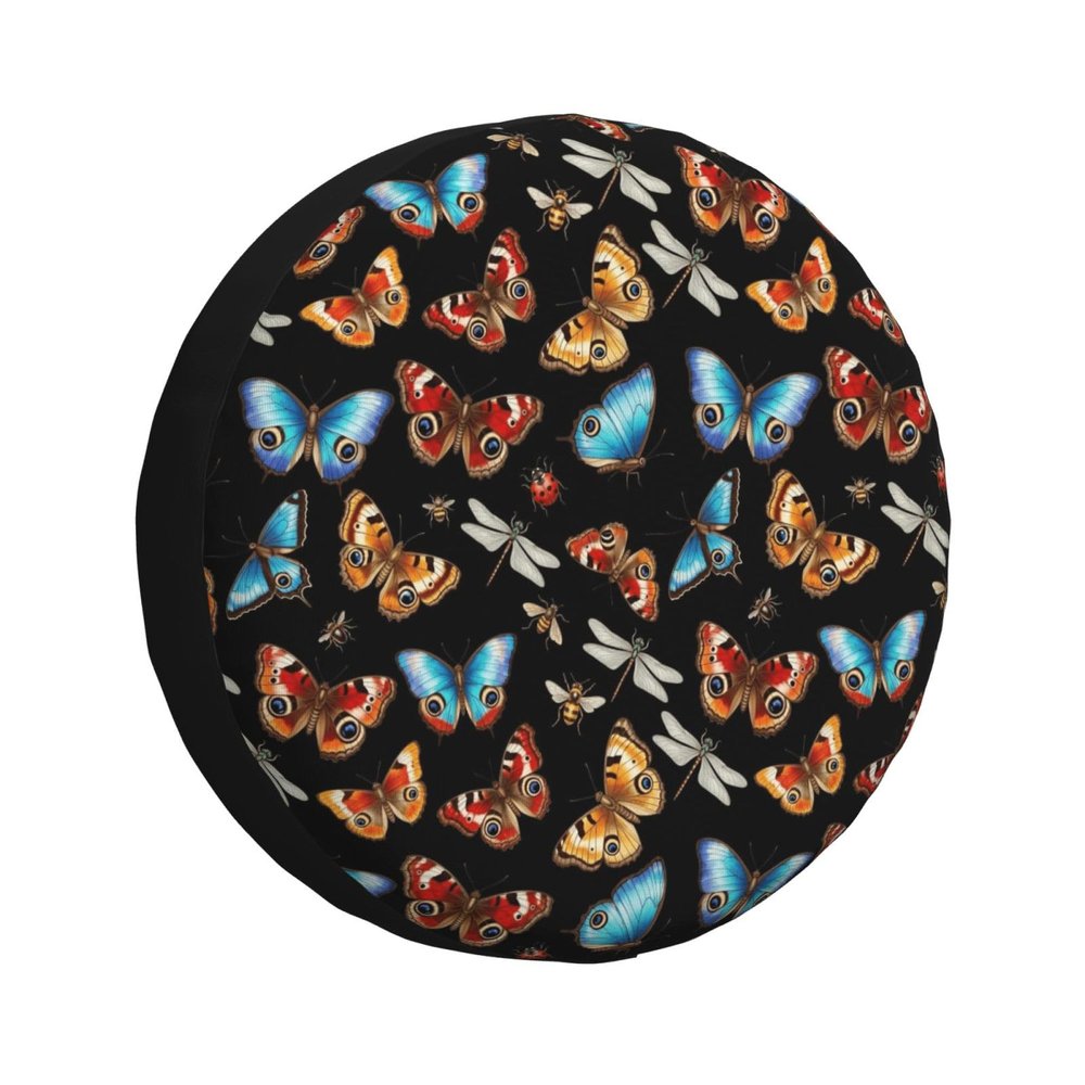 Spare Tire Cover Thickening Universal Fit for Trailer, RV, SUV, Truck, Tire Wheel Soft Cover Compatible with Moth Bee Butterfly Pattern, 14 inch