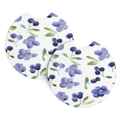 DXTKWL Car Coasters for Cup Holders, Watercolor Blueberry Absorbent Neoprene Coaster 2 Pack, Drink Coaster Car Accessories for Women Men, Automotive Interior Gifts