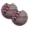 DXTKWL Car Coasters for Cup Holders, Purple Tulip Wooden Texture Absorbent Neoprene Coaster 2 Pack, Drink Coaster Car Accessories for Women Men, Automotive Interior Gifts view 1