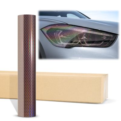 12"x36" Hex Holographic Headlight Tint Gloss Light Smoke Taillight Fog Light Side Marker Transparent Vinyl Film Self Adhesive Free Tool Kit