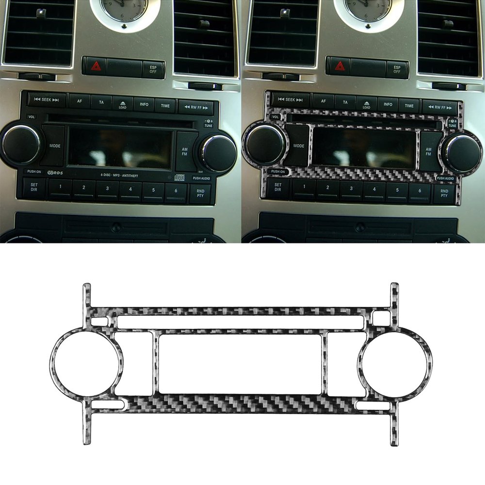 Real Premium Soft Carbon Fiber Interior Accessories Sticker Compatible with Chrysler 300 300C 2005 2006 2007 Car Center Console CD Radio Decoration Frame Decal Style B Black