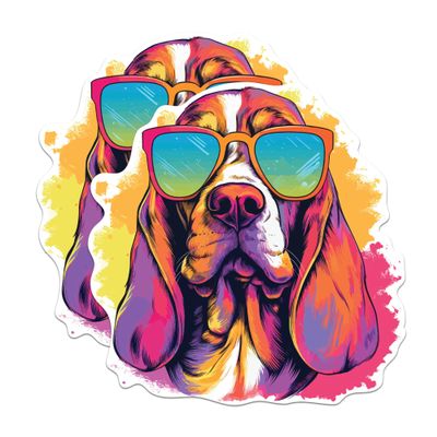 (2 Pack) Basset Hound Dog Stickers - Basset Hound with Sunglasses - Choose FromOver 100 Dog Breeds - 5 Inches On Longest Side - Premium Vinyl - Made in USA - BMCS0309