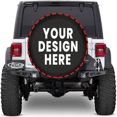 Custom Spare Tire Covers Add Your Own Photo Text Logo Personalized Wheel Tire Cover Customized Waterproof Spare Wheel Cover Protectors for RV Trailer Truck SUV Universal All Vehicles (17 Inch), Black