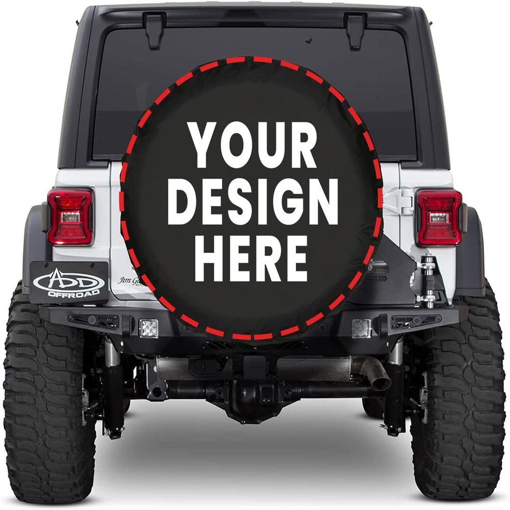 Custom Spare Tire Covers Add Your Own Photo Text Logo Personalized Wheel Tire Cover Customized Waterproof Spare Wheel Cover Protectors for RV Trailer Truck SUV Universal All Vehicles (17 Inch), Black