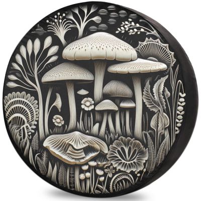 Trailer Tire Cover Mushroom Elegance Plate RV Tire Cover for Towable Tires Weatherproof Dustproof Universal for SUV, Camp, and Travel Vehicles 12" 13" 14" 15" 16" 17 Inch