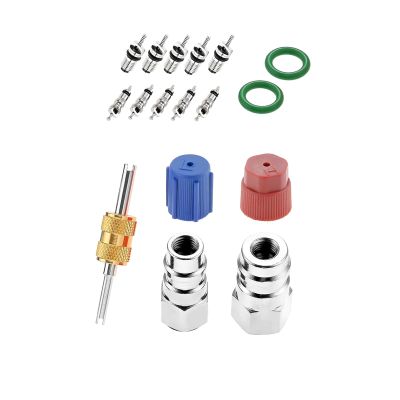 Mtsooning R12 R22 to R134A Conversion Adapter Kit, R12 R22 to R134A High/Low Fitting Port with 1/4'' Female to 7/16"-20 UNF Connection Fits for AC Air Conditioner