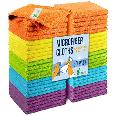 GREEN LIFESTYLE Microfiber Cleaning Cloth 11.5" x 11.5" 50 Pack - Edgeless Microfiber Towels for Cars, Cleaning Rags, Lint Free Car Microfiber Towel, Reusable Cleaning Cloths (Multicolor)