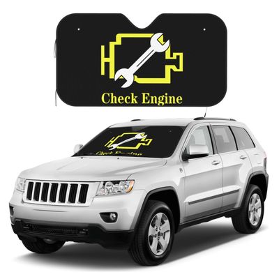 Check Engine Light Mechanic Auto Repair Car Windshield Sun Shade Vintage Fashion Sun Visor Aluminium Foil Foldable Suction Cup Fixed Blocks UV Rays for Front Window 57"x27.5"
