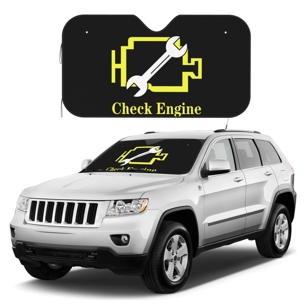 Check Engine Light Mechanic Auto Repair Car Windshield Sun Shade Vintage Fashion Sun Visor Aluminium Foil Foldable Suction Cup Fixed Blocks UV Rays for Front Window 57"x27.5"