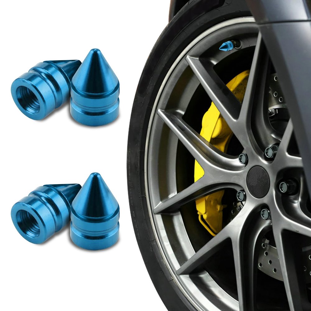 4PCS Car Tire Valve Caps, Spiked Aluminum Tire Wheel Valve Stem Covers, Corrosion Resistant Auto Rim Dust Caps, Car Accessories Universal Stem Cover for Car, SUV, Truck, Bike, Motorcycle (Sky Blue)