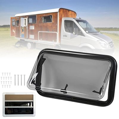 RV External Push Window, RV Caravan Camping Window Replacement, RV Exit Window Aluminum Alloy Rounded Acrylic Insulating Glass, Double-Layer Push out Window with Curtain,700x450mm