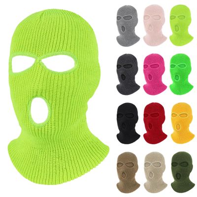Pukavt 3 Hole Winter Knitted Mask, Full Face Cover Ski Mask Warm Balaclava for Skiing, Motorcycle, Snowboard Fluorescent Yellow