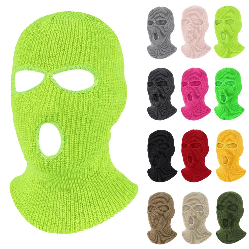 Pukavt 3 Hole Winter Knitted Mask, Full Face Cover Ski Mask Warm Balaclava for Skiing, Motorcycle, Snowboard Fluorescent Yellow